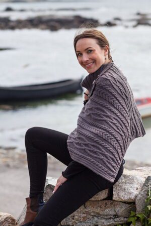 Merino Aran Poncho with Button Details