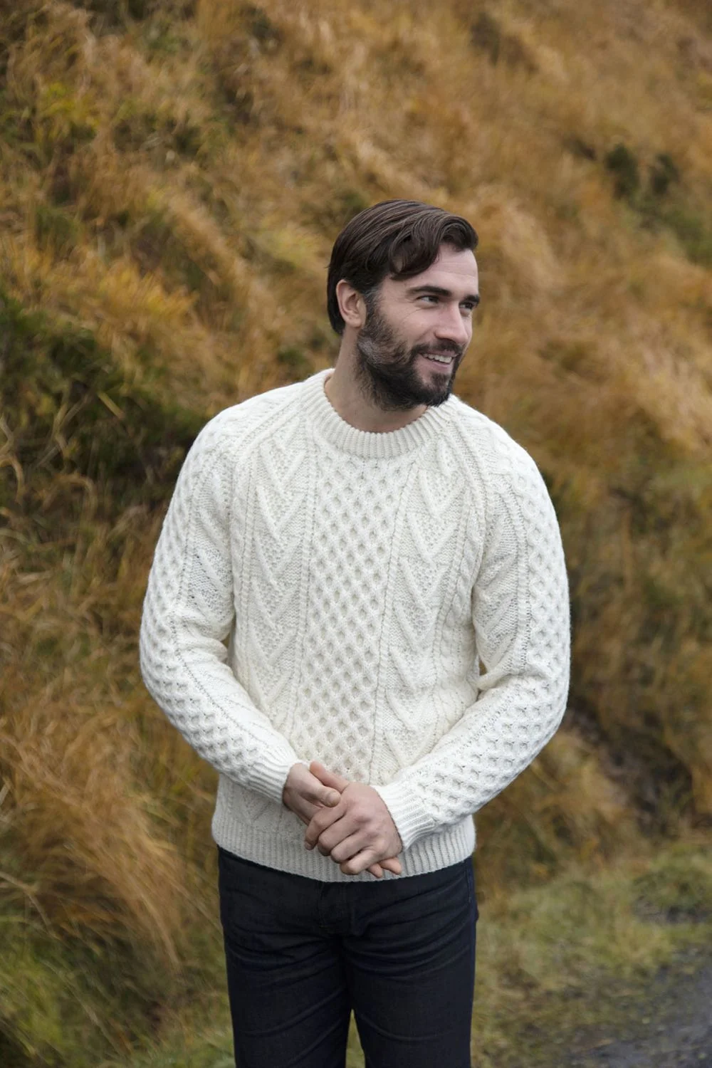 Hand Knit Aran Sweater with Crew Neck - Image 2
