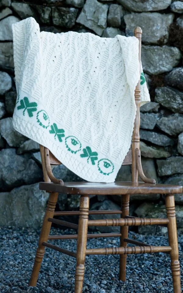 Merino Baby Blanket with Sheep and Shamrock Pattern