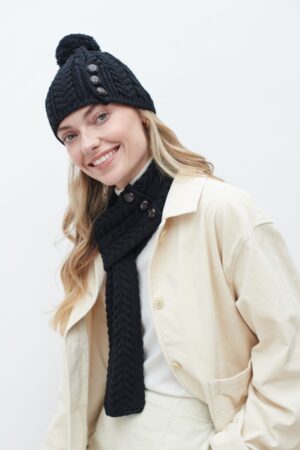 Elegant Cable Knit Hat with Traditional Buttons