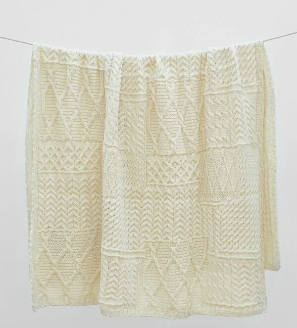 Knitted Throw with a Variety of Traditional Aran Patterns - Image 3