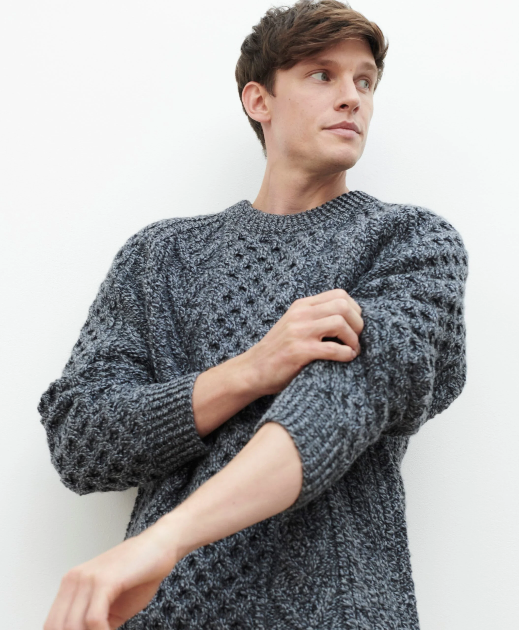 Hand Knit Aran Sweater with Crew Neck - Image 4