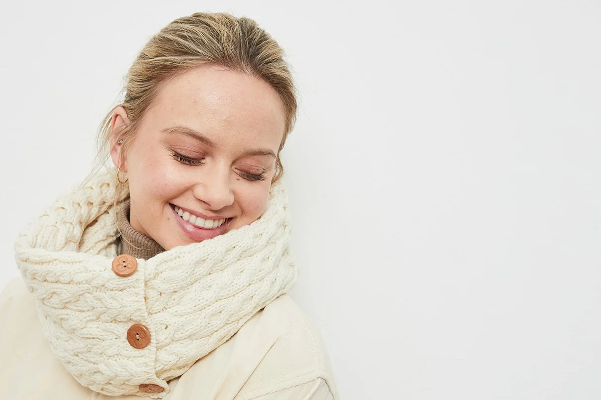 Merino Cable Knit Snood with Triskelion Buttons - Image 4