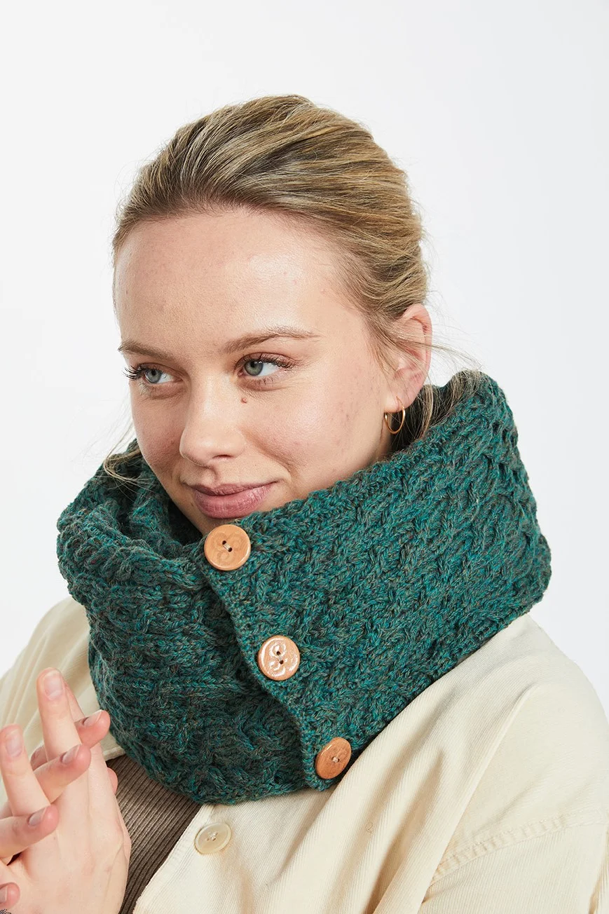 Merino Cable Knit Snood with Triskelion Buttons - Image 7