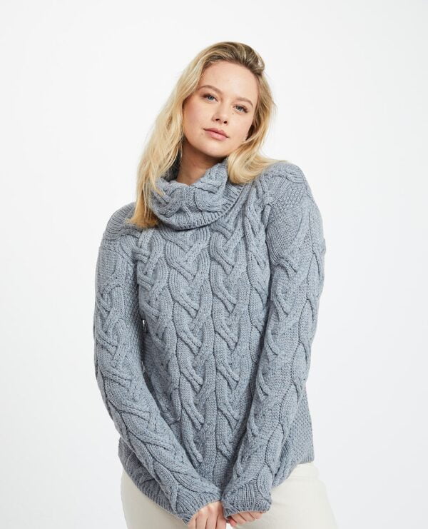 Supersoft Plaited Sweater with Oversized Turtleneck - Aran Islands Knitwear