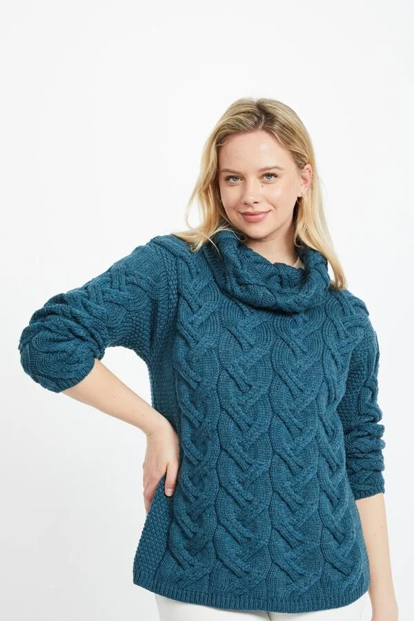 Supersoft Plaited Sweater with Oversized Turtleneck - Aran Islands Knitwear