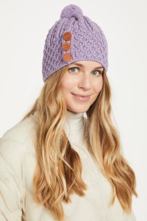 Honeycomb and Cable Knit Hat with Triskelion Buttons