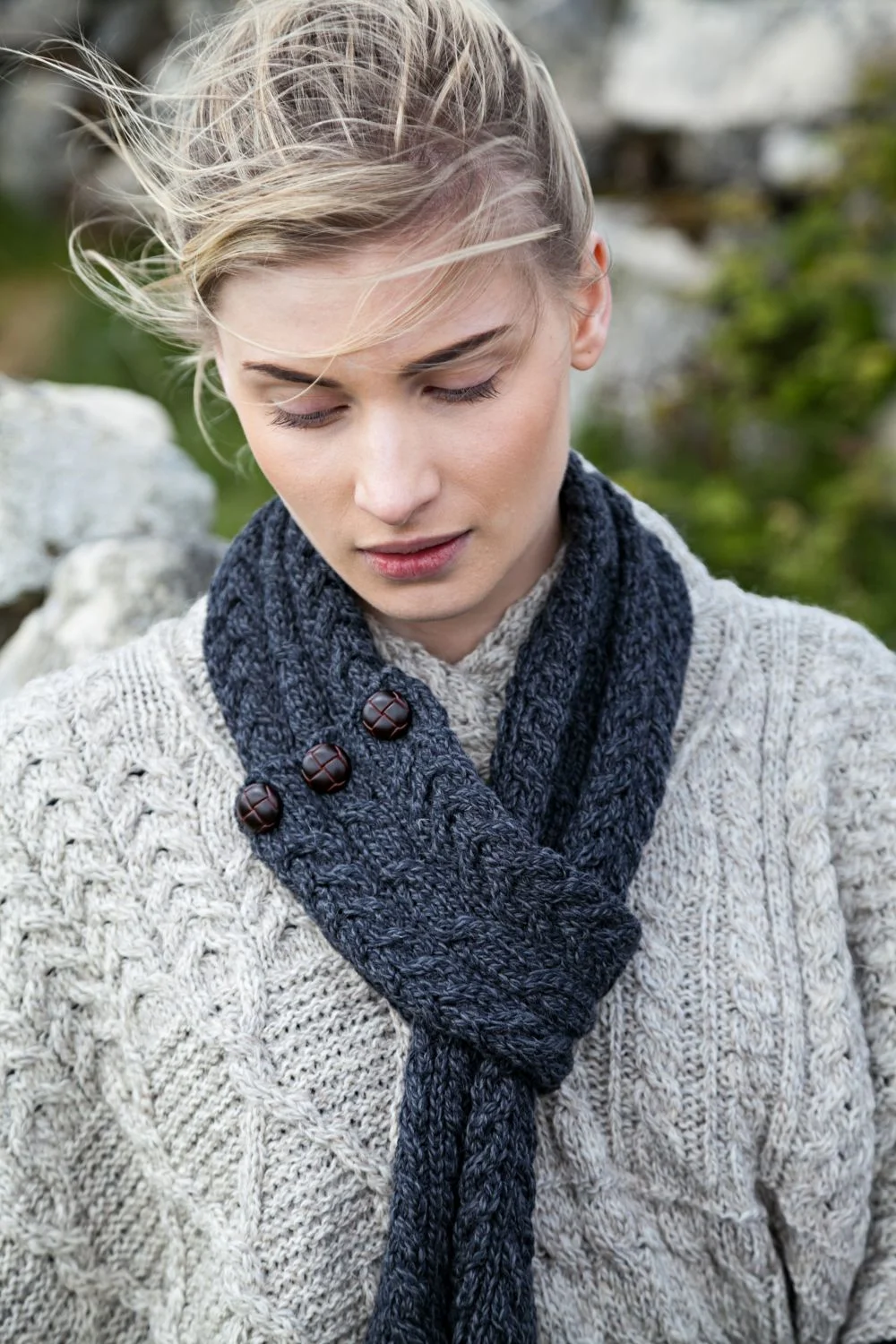 Aran Scarf with Traditional Buttons - Image 2