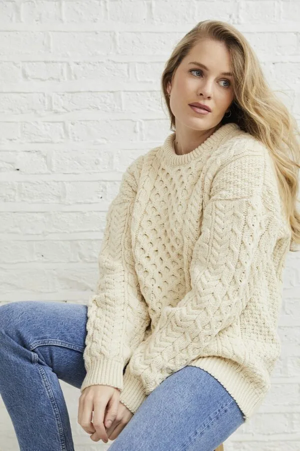 Traditional Irish Aran Crew Neck Sweater - Image 3