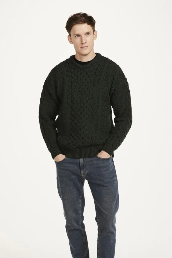 Traditional Irish Aran Crew Neck Sweater - Image 4