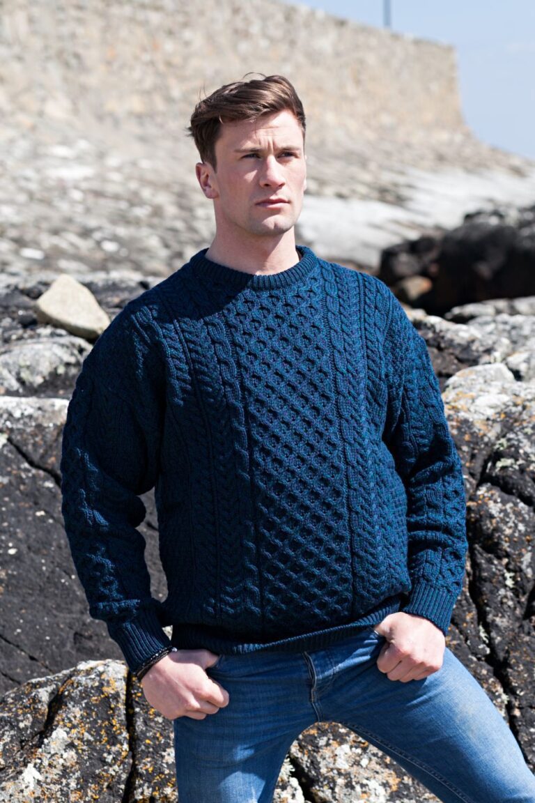 Traditional Irish Aran Crew Neck Sweater - Aran Islands Knitwear