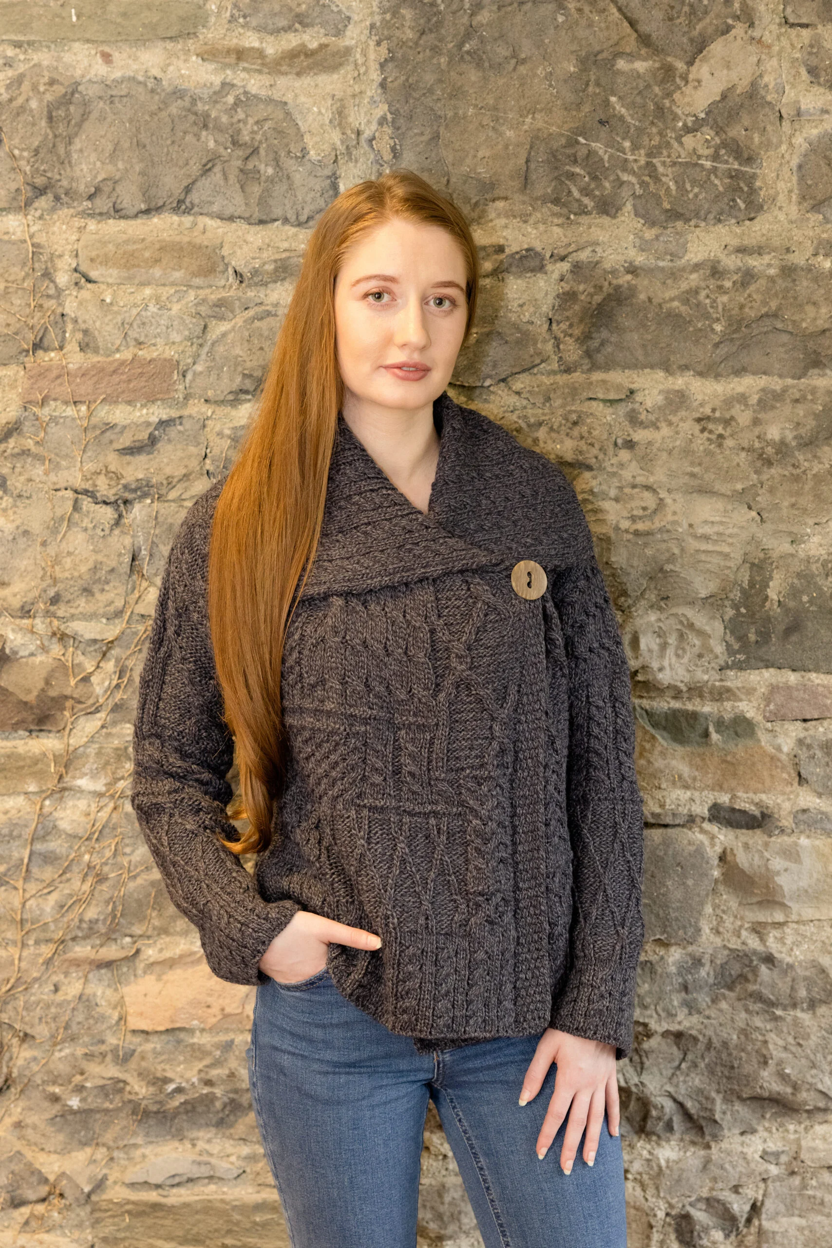 One Button Merino Aran Cardigan - Image 3