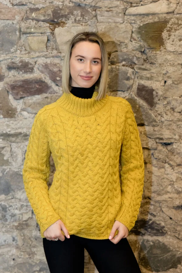 Cable Knit Sweater with Exaggerated Crew Neck - Image 3