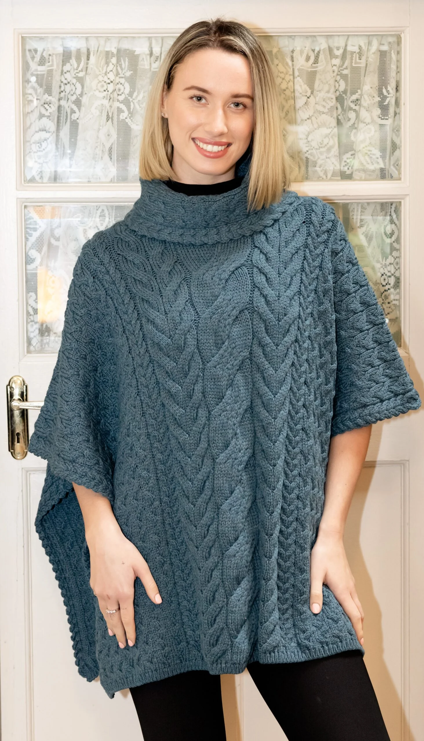 Supersoft Cableknit Poncho with Turtleneck - Image 3