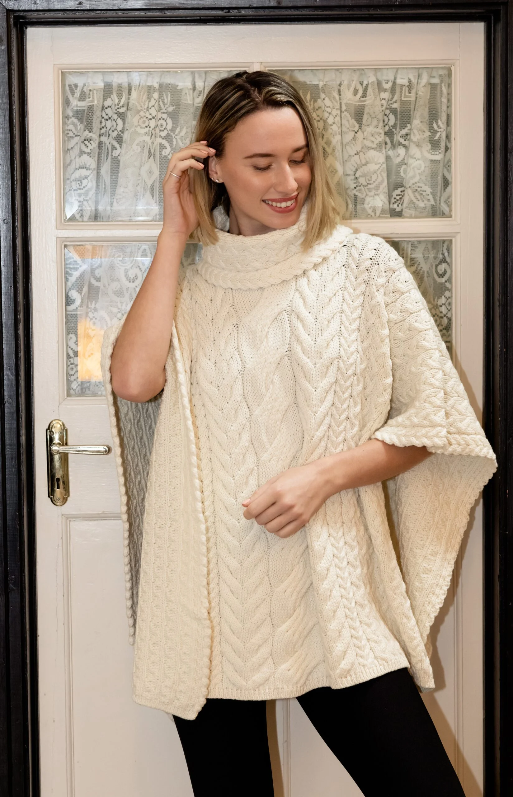 Supersoft Cableknit Poncho with Turtleneck - Image 2