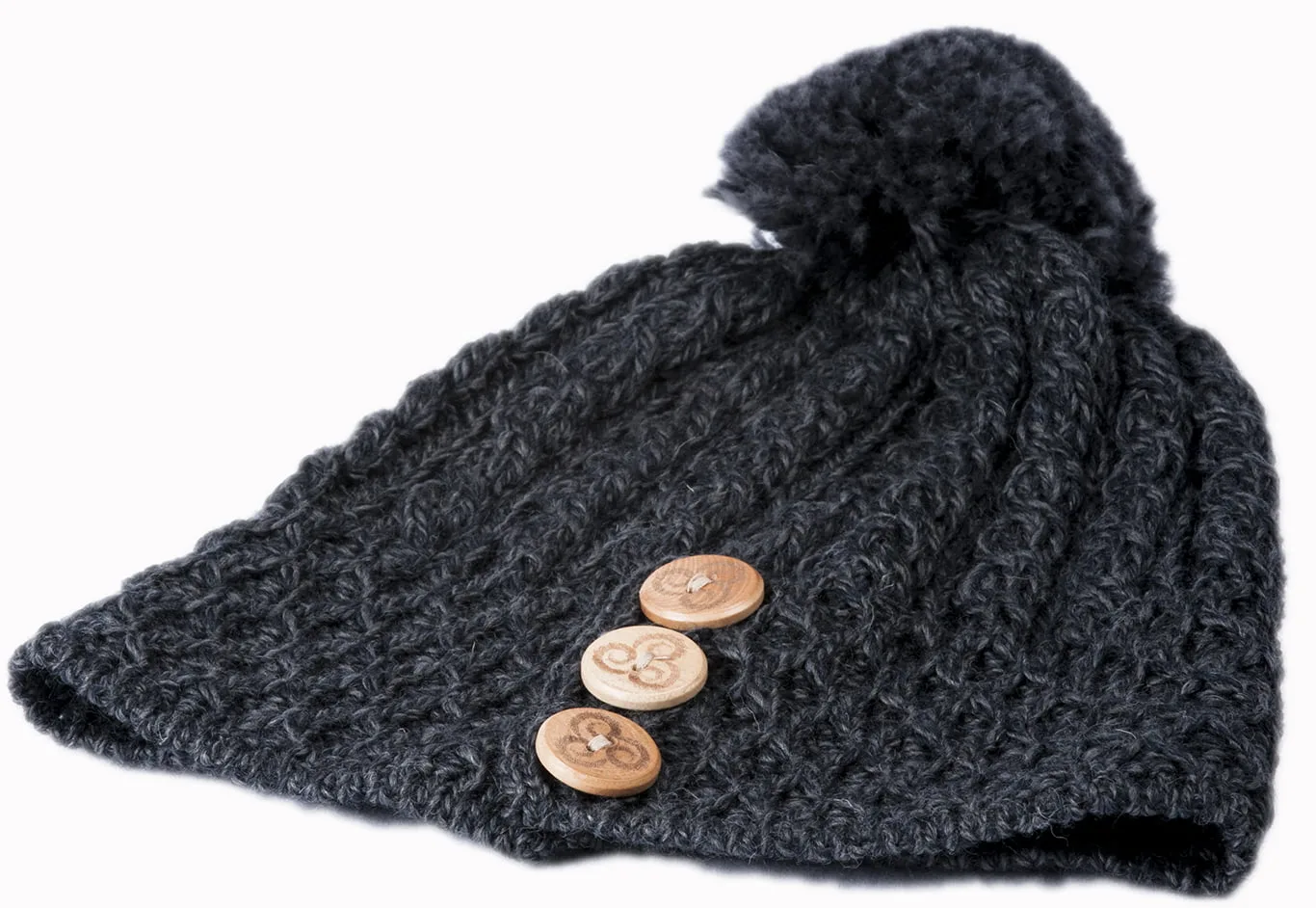 Honeycomb and Cable Knit Hat with Triskelion Buttons - Image 4