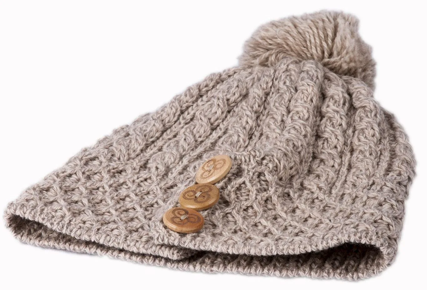 Honeycomb and Cable Knit Hat with Triskelion Buttons - Image 5