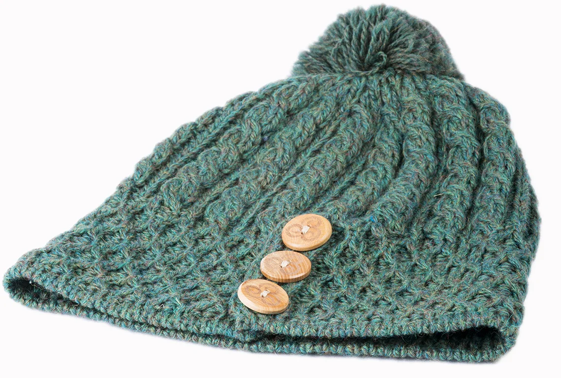 Honeycomb and Cable Knit Hat with Triskelion Buttons - Image 9