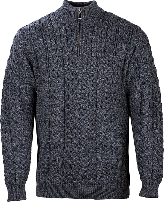 Aran Sweater with Zip and High Collar - Aran Islands Knitwear