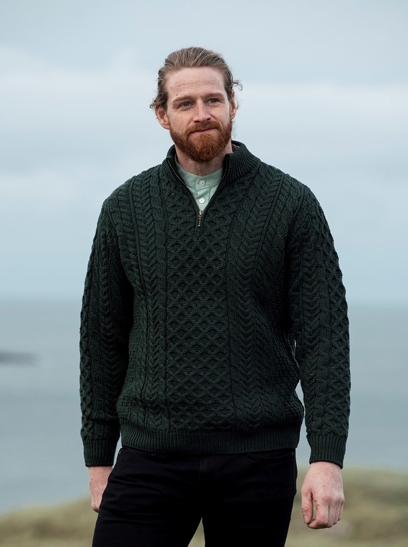 Aran Sweater with Zip and High Collar - Aran Islands Knitwear