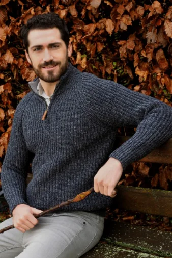 Fisherman Ribbed Sweater with Half Zip