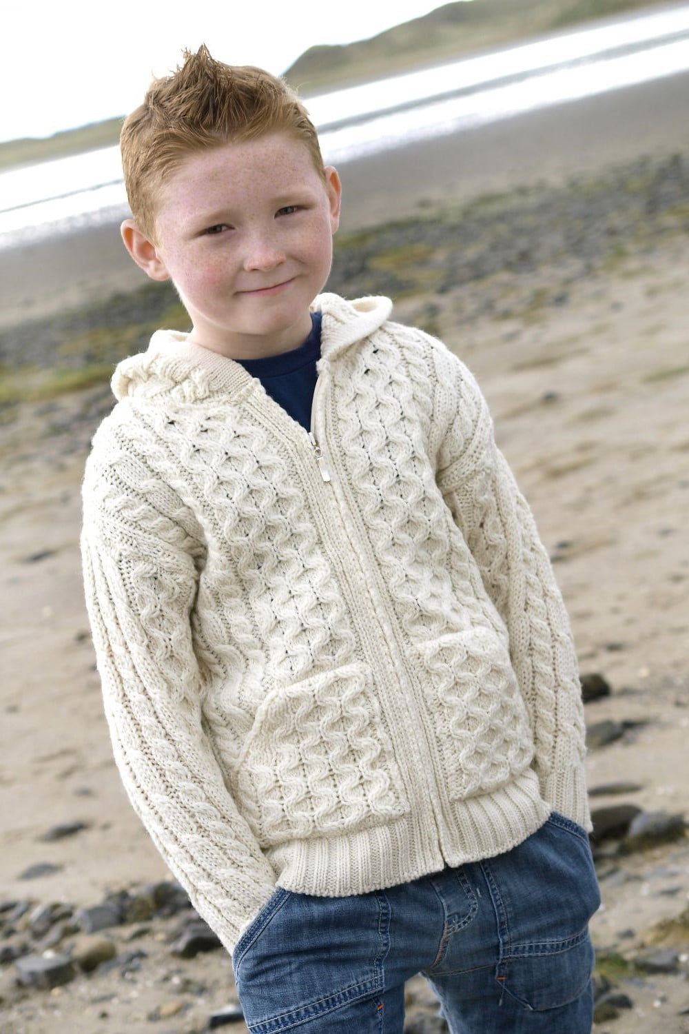 Children's Aran Cardigan with Full Zip and Hood - Aran Islands Knitwear