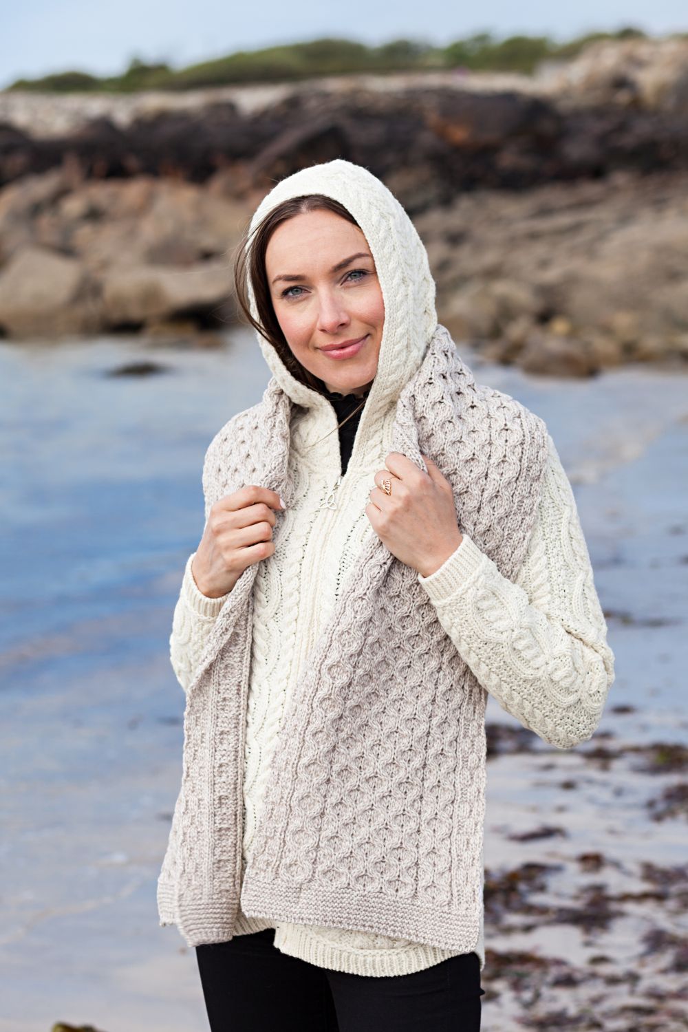 Aran Cable Crossover Neck Sweater
