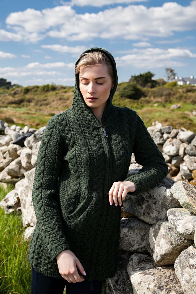 Full Zip Cardigan with Hood - Aran Islands Knitwear