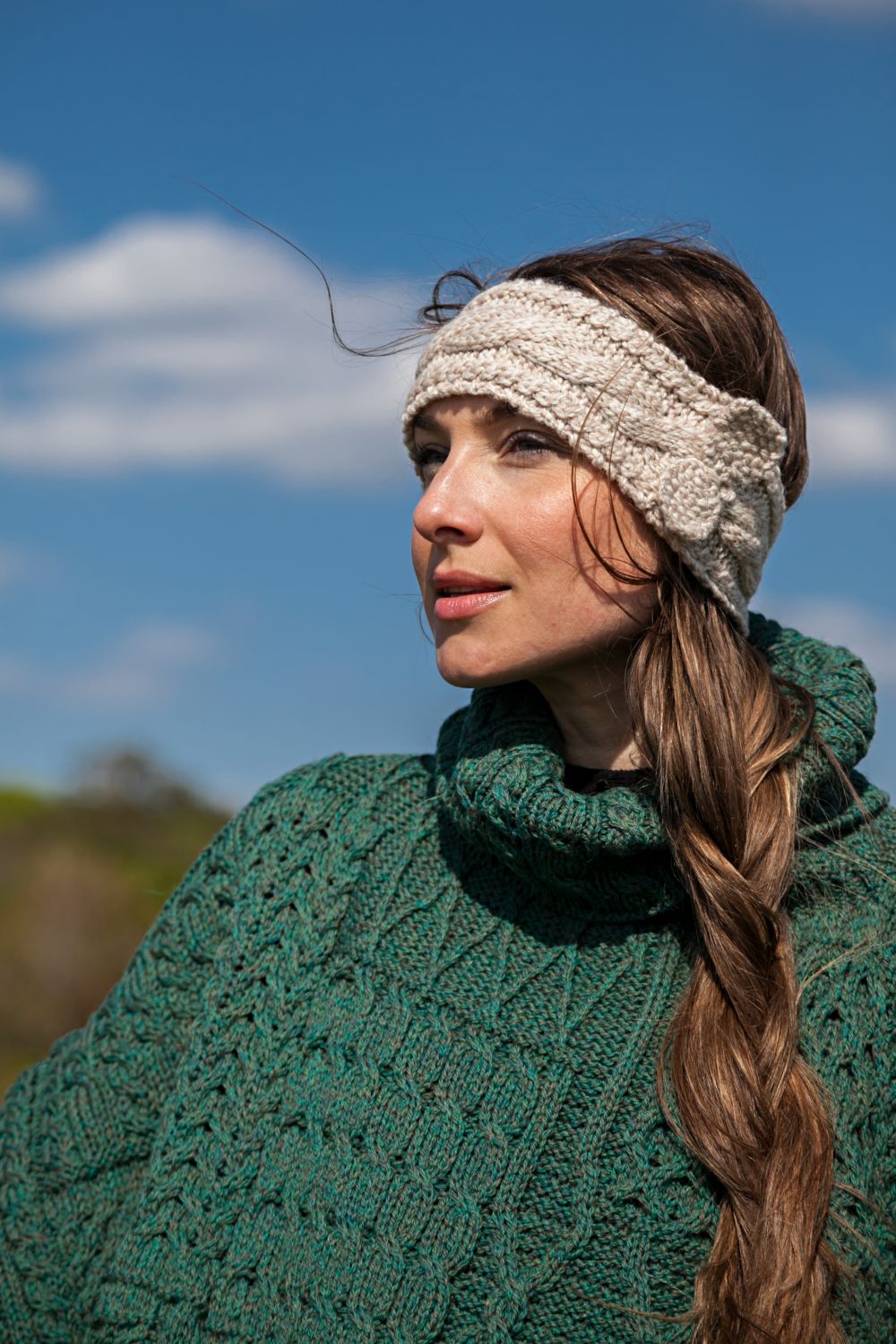 Hand Knit Merino Headband with Bow Aran Islands Knitwear