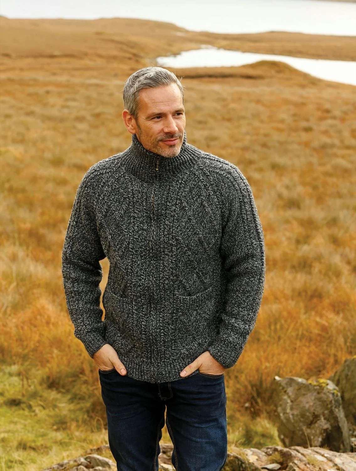 Hand Knit Aran Cardigan with Full Zip - Image 3