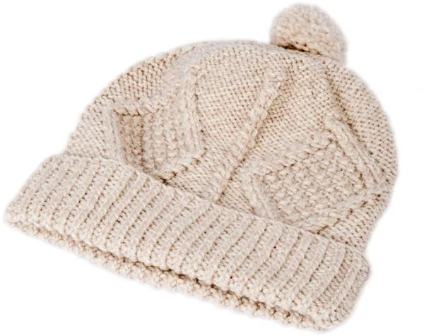 Hand Knit Aran Hat with Woollen Pom Pom - Image 2