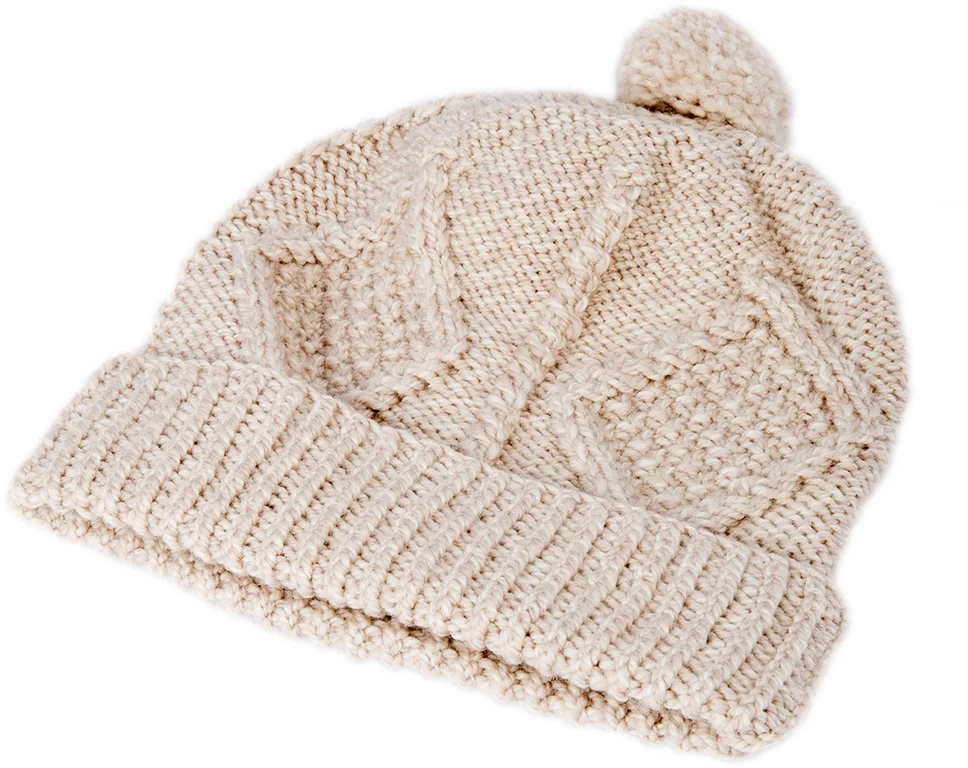 Hand Knit Aran Hat with Woollen Pom Pom - Image 2