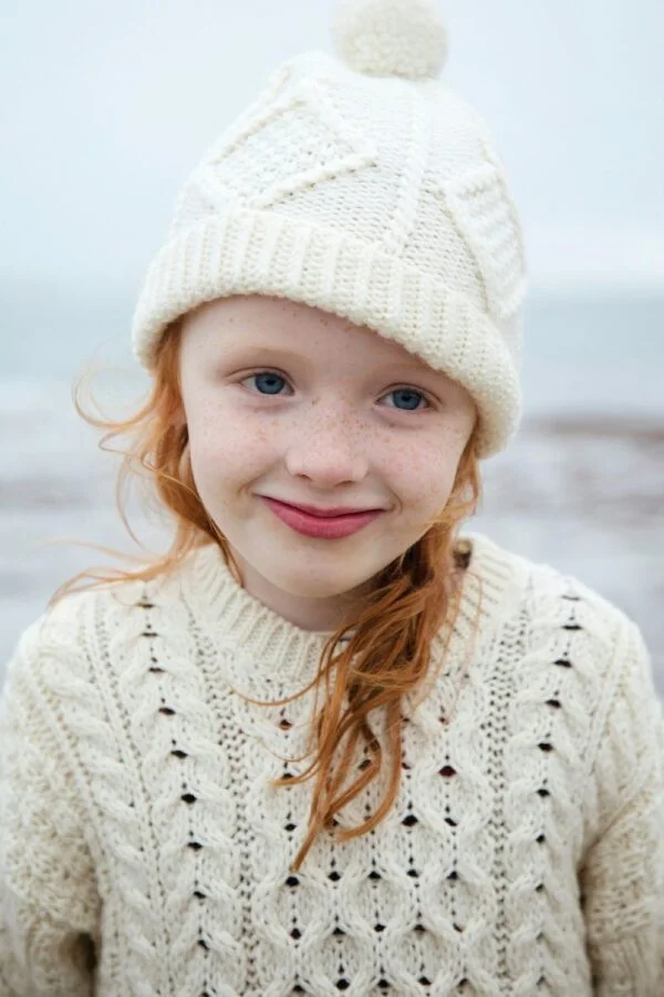 Hand Knit Aran Hat with Woollen Pom Pom