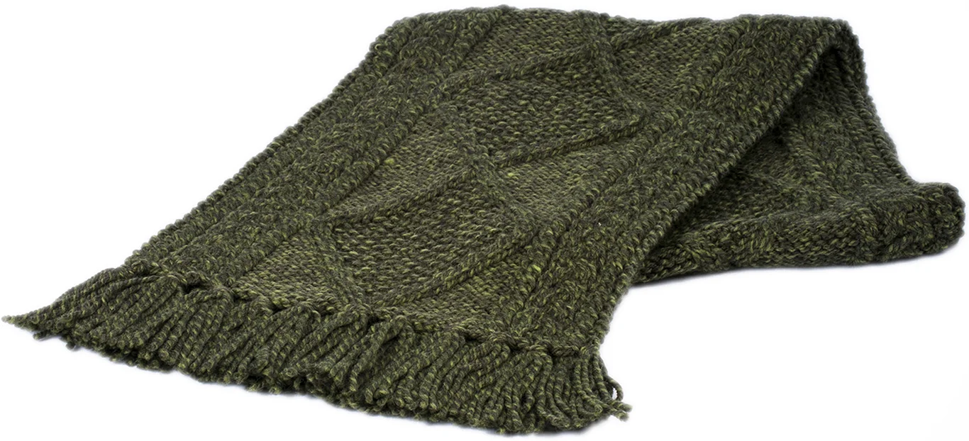 Hand Knit Aran Scarf with Diamond Pattern and Fringe Detail - Image 3