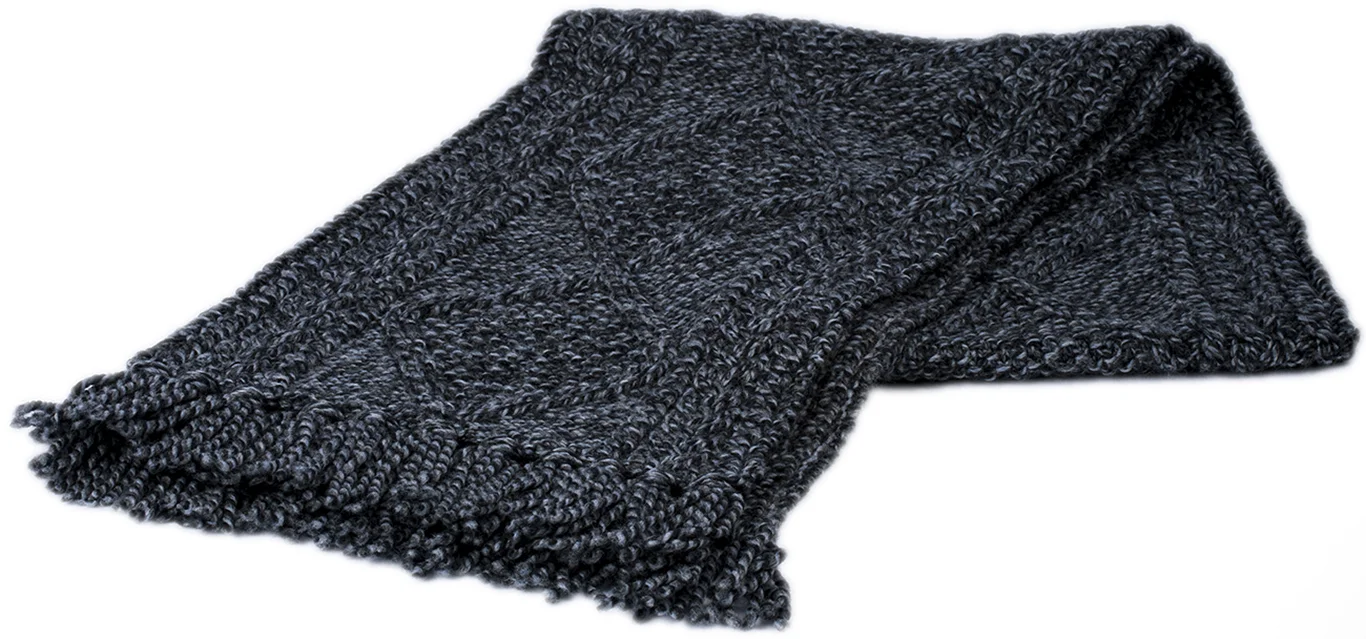 Hand Knit Aran Scarf with Diamond Pattern and Fringe Detail - Image 4
