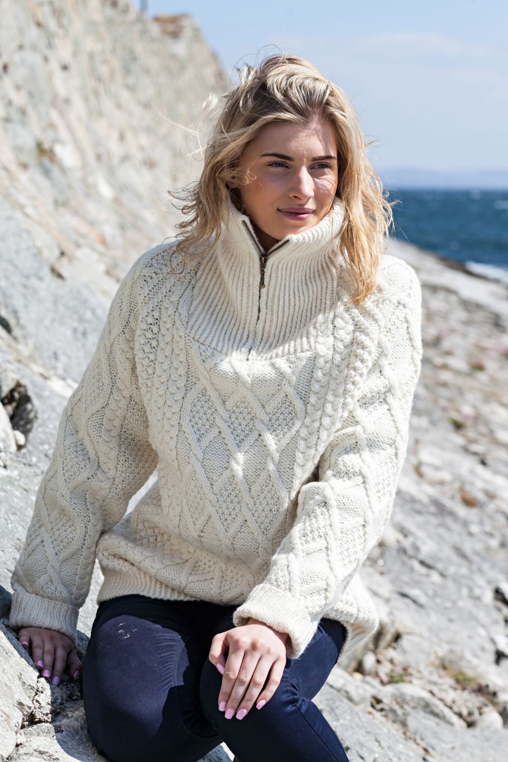 Hand Knit Half Zip Aran Sweater Aran Islands Knitwear