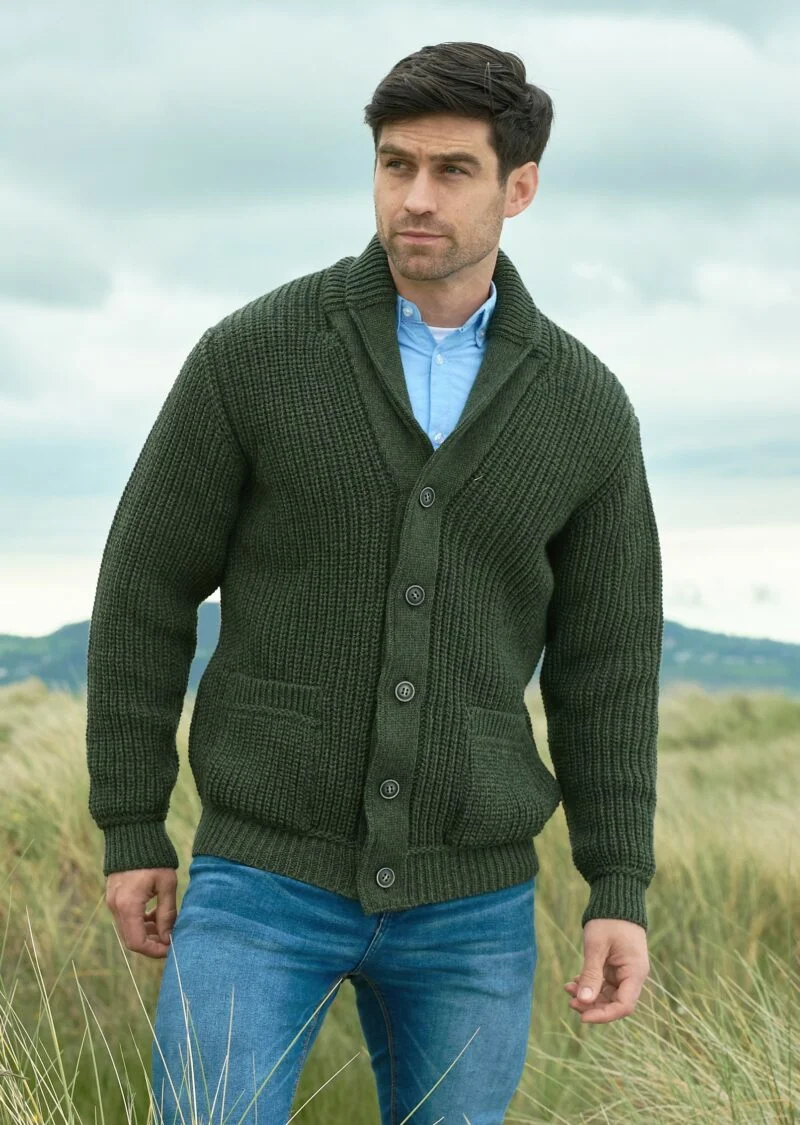 Fisherman Ribbed Shawl Neck Cardigan - Image 3