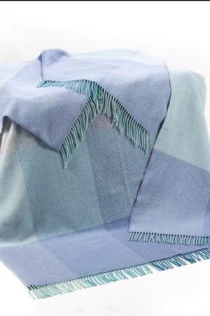 Merino and Cashmere Block Check Duck Egg Throw