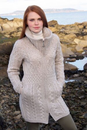 Beautiful Long Cardigan with Full Zip - Aran Islands Knitwear