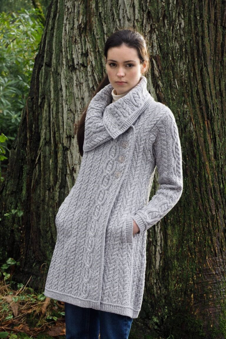 Long Cardigan with Collar - Aran Islands Knitwear