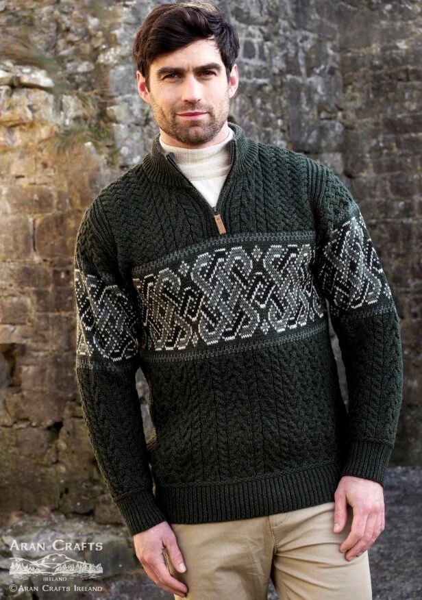 Celtic Jacquard Sweater with Quarter Zip - Image 2