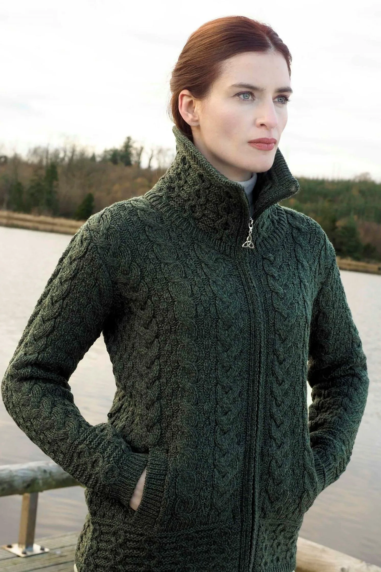 Double Collar Ladies Cardigan with Zip - Image 4