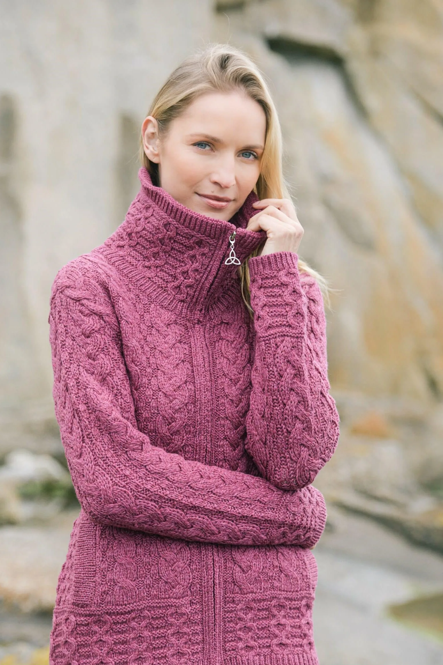 Double Collar Ladies Cardigan with Zip