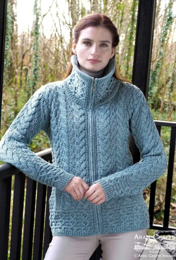Double Collar Ladies Cardigan with Zip - Image 2