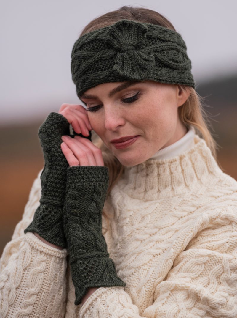 Lace Cable Knit Headband with Bow - Aran Islands Knitwear